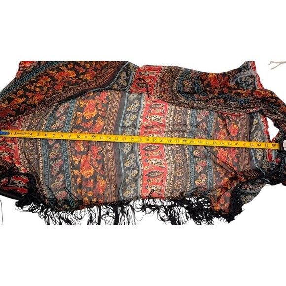 Forever 21 Boho Fringe Kimono Duster Festival Concert Artsy Hippie Open Shawl L - Picture 9 of 12